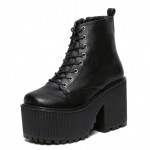 Black Rider Platforms Punk Rock Lace Up Chunky Heels Boots Creepers Shoes